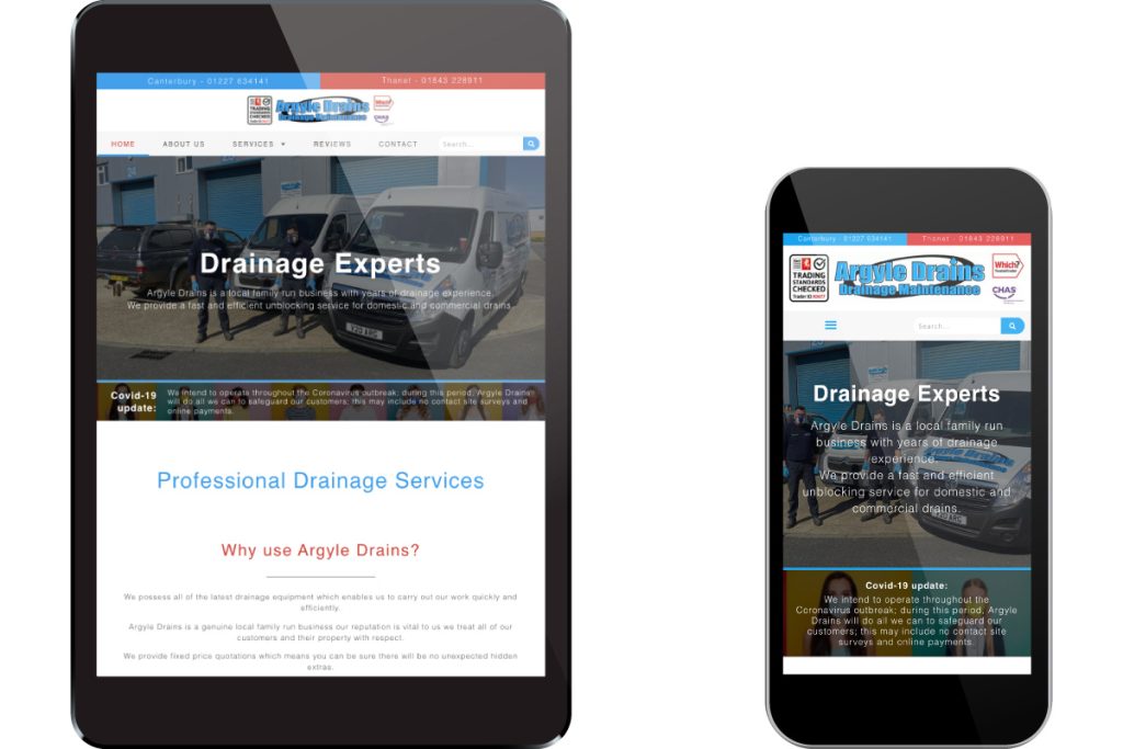 Tablet and Mobile Responsive Website for Argyle Drains