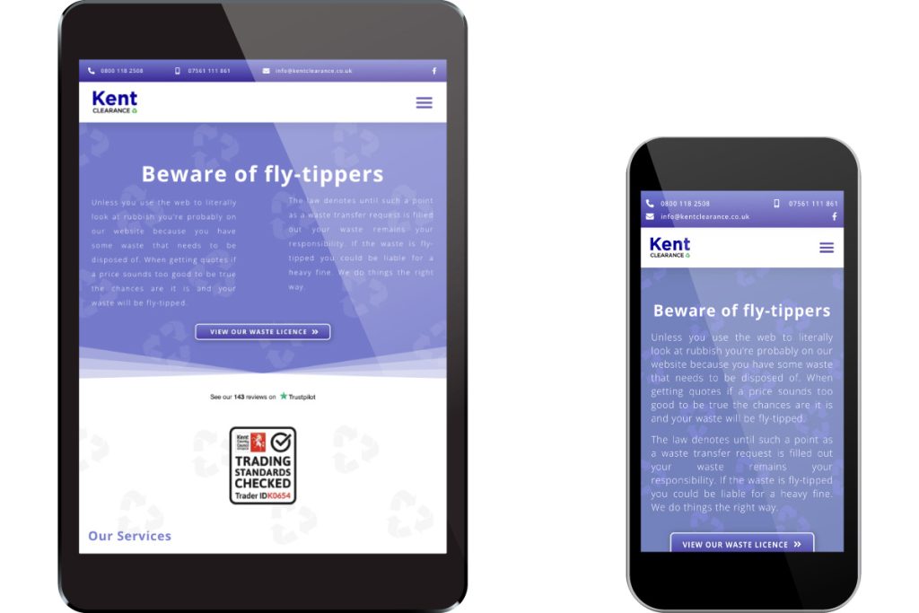 Responsive Mobile Tablet Design for Kent Clearance
